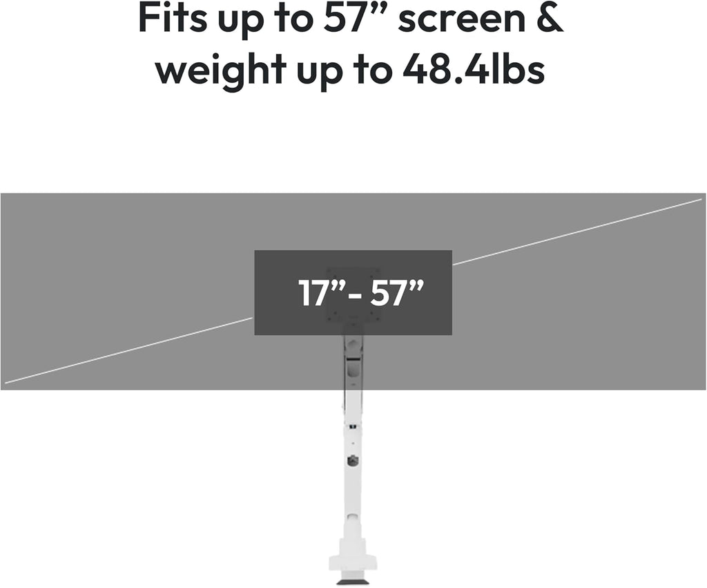 Pixio PS2S Titan White Ultrawide Mega Heavy-Duty Premium Single Monitor Arm Stand fits up to 57 inch Monitors Holds up to 59.4lbs VESA Compatible Integrated Cable Management
