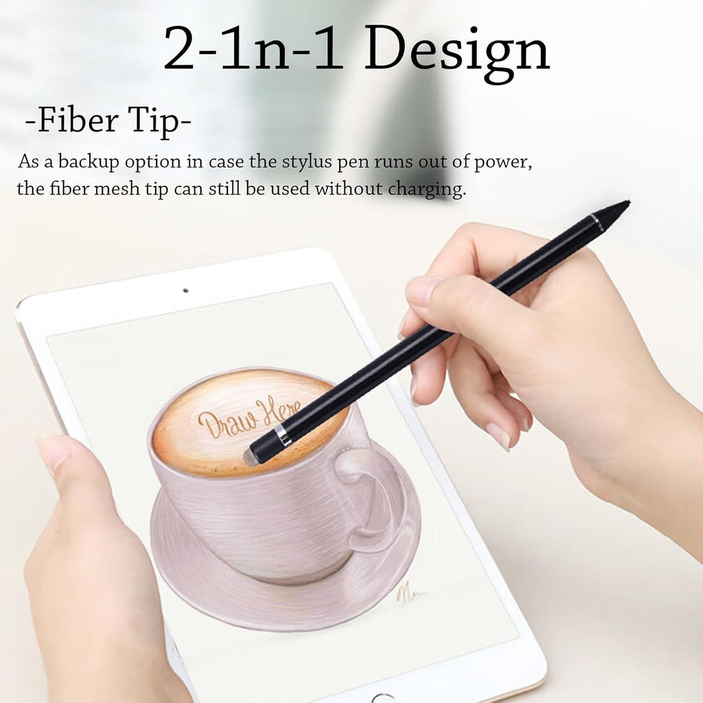 Stylus Pens Compatible for iOS&Android Touch Screens, iPad Pencil with Dual Touch Function, Fine Point Rechargeable Stylus Pen for iPad/iPad Air/Mini/Pro/Android/iPhone/Cellphone/Tablet Pen - Black
