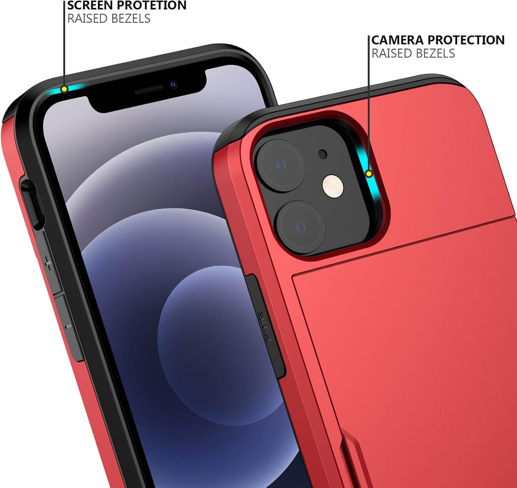 Nvollnoe for iPhone 12 Mini Case with Card Holder Heavy Duty Protective Dual Layer Shockproof Hidden Card Slot Slim Wallet Case for iPhone 12 Mini for Men&Women(Red)