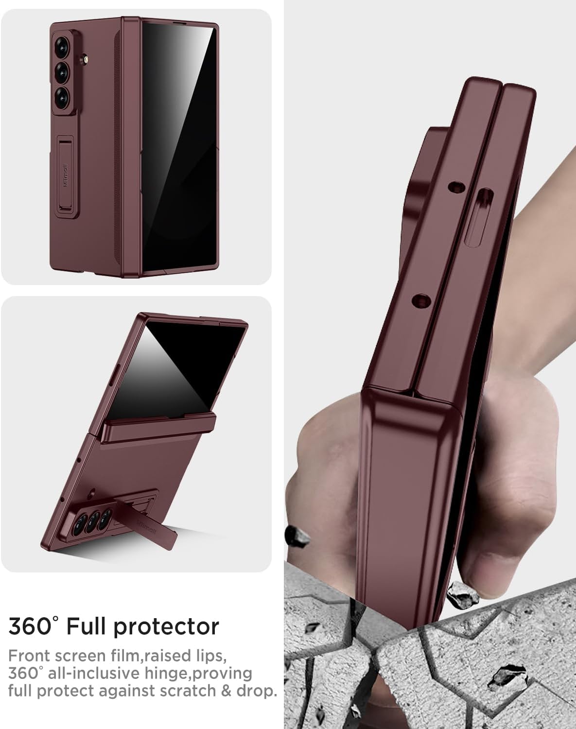 Miimall for Fold 7 Case with Privacy Screen Protector, Z Fold 7 Phone Case Stand, Heavy Duty, Full-Body Magnetic Hinge Protection Shockproof All-Inclusive Cases for Galaxy Z Fold 7 Wine Red