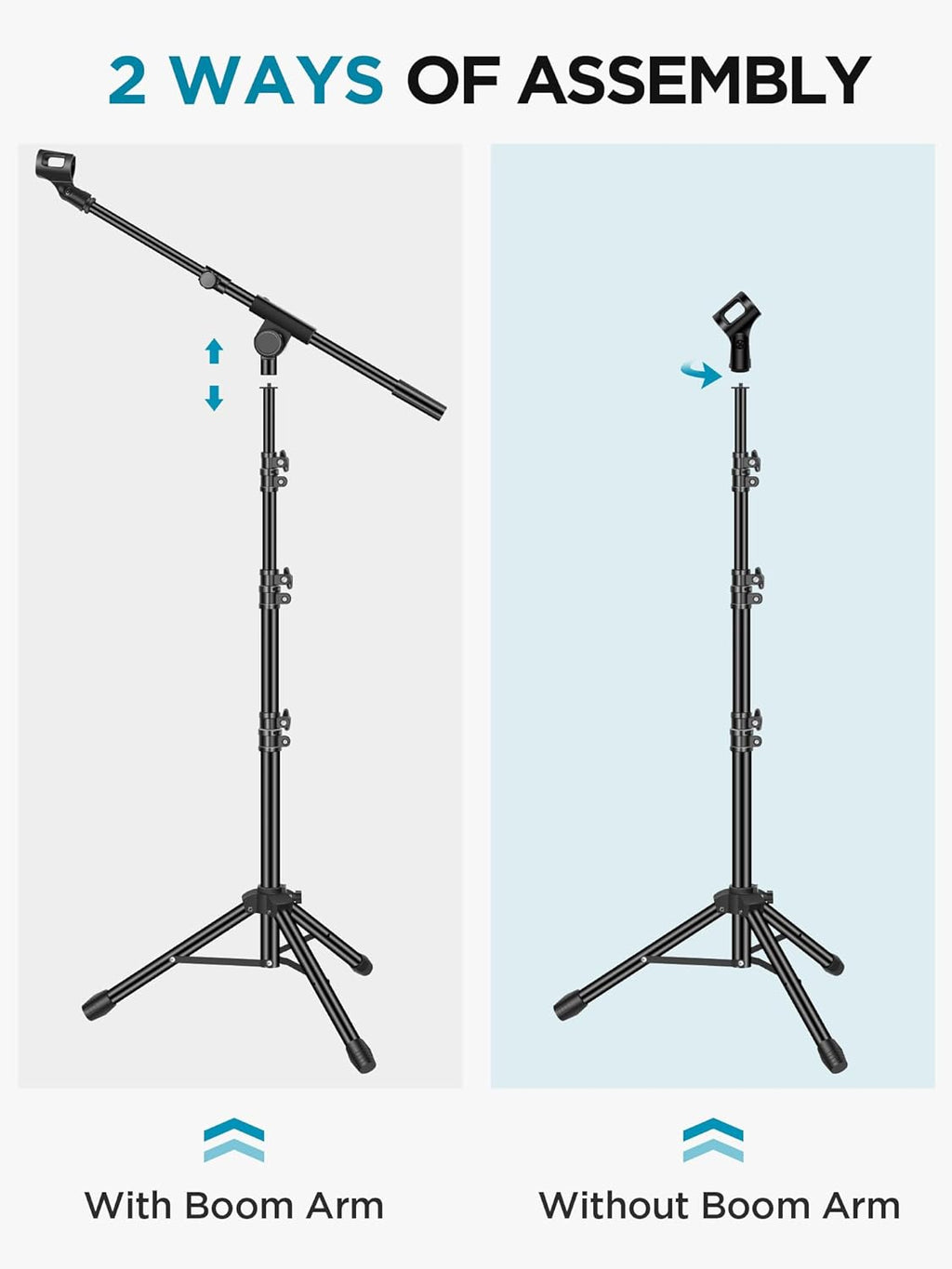 InnoGear Microphone Stand, Tripod Boom Arm Floor Mic Stand Height Adjustable Heavy Duty with Carrying Bag 2 Mic Clips 3/8" to 5/8" Adapter for Singing Podcast for Blue Yeti Shure SM58 SM48 Samson Q2U