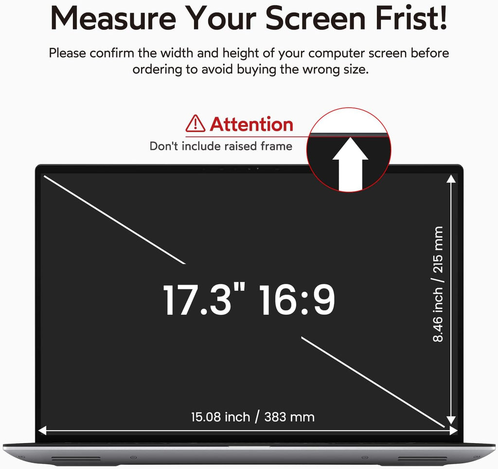 bersem 17.3 Inch Laptop Privacy Screen for 16:9 Ratio Computer Monitor, Anti-Glare, Blue Light Filter, Removable, UV-Blocking, 1 Pack