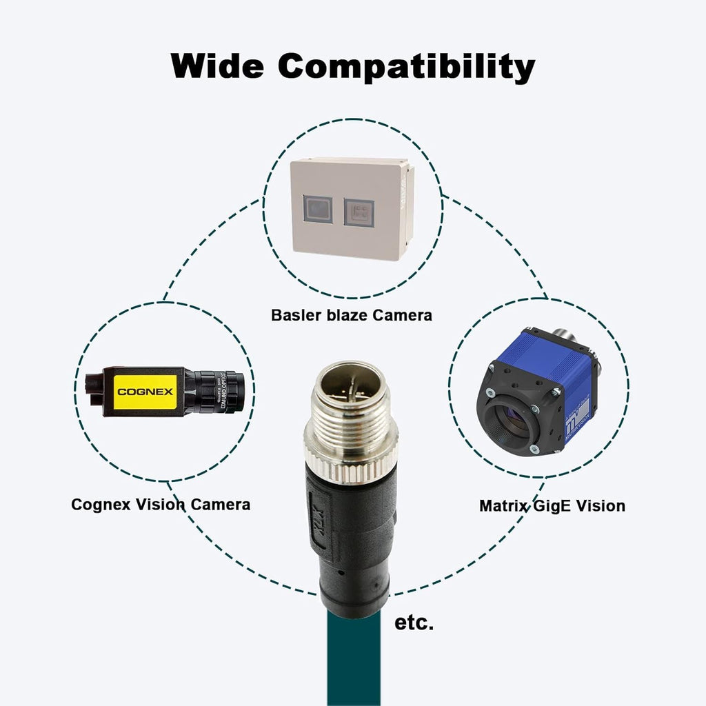 Alvin's Cables M12 8 Pin Male to RJ45 Shielded Ethernet Cable M12 X Coded 8 Position Cat6a Cable for Cognex Industrial Camera 20M/65.6ft