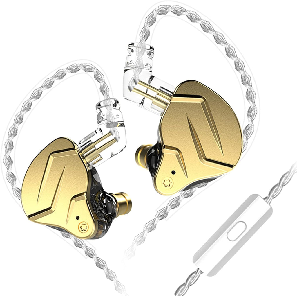 KZ ZSN PRO X in Ear Monitor Headphones Gaming Earbuds, High Fidelity Wired Earbuds, Hybrid Dual Driver IEMS Earphones with 1BA 1DD Detachable Tangle-Free Cable for Computer Tablet (Gold, with Mic)