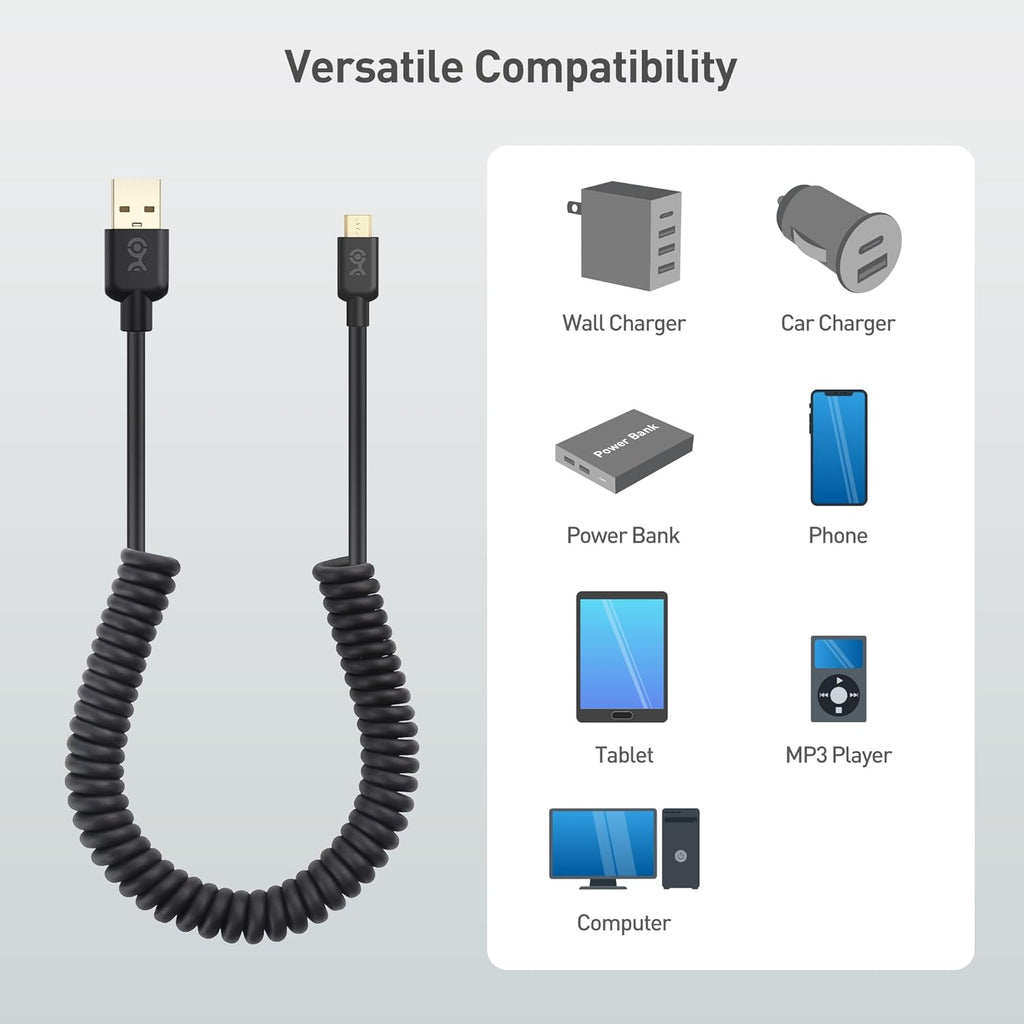 Cable Matters 2-Pack Coiled USB Cable (Coiled Micro USB to USB 2.0) 2-4 Feet