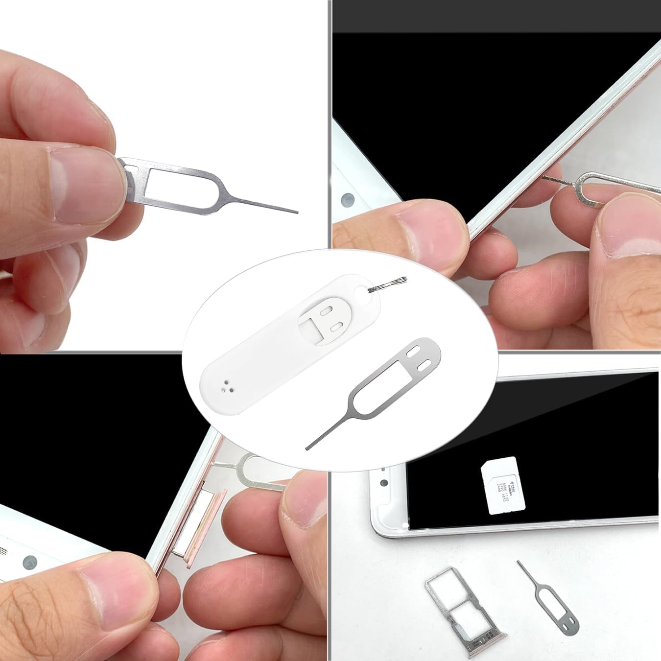 6 Pack SIM Card Removal Tool,Sim Card Tray Opening Tool Eject Pins Needle Opener Ejector Compatible with All iPhone Apple iPad Samsung Galaxy Cell Phone Smartphone Watchchain Link Remover, Black,White