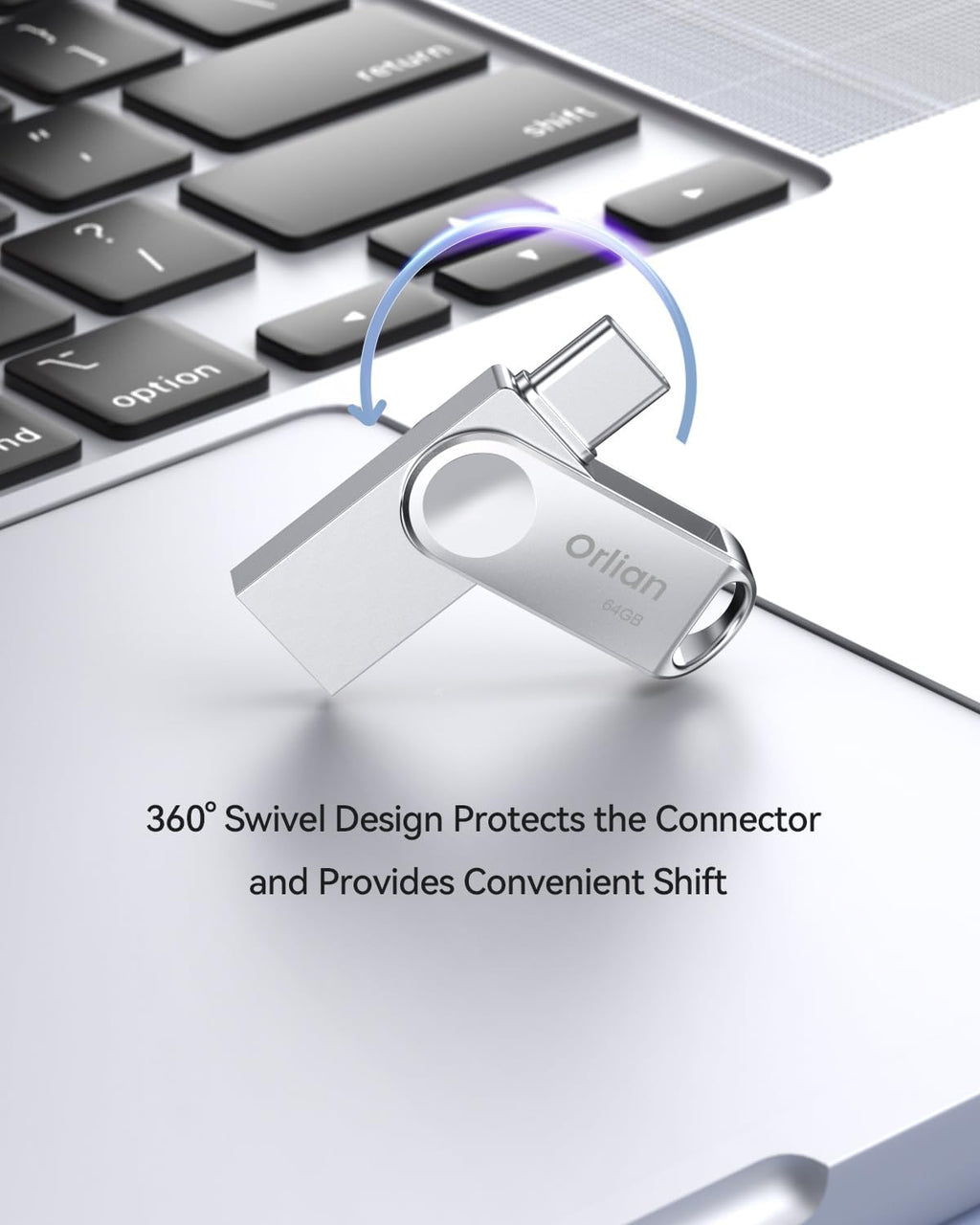 64GB USB C Flash Drive, Dual Drive USB 3.0 and Type C Thumb Drive Up to 110MB/s Read Metal Waterproof Swivel Design Portable for PC Laptop Tablet Android Smartphone iPhone 15 and More, Silver