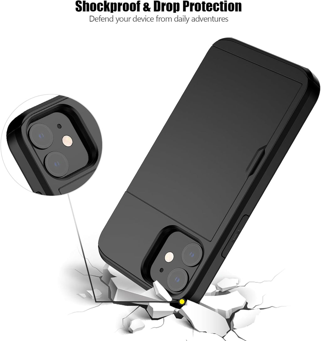 Nvollnoe for iPhone 12 Mini Case with Card Holder Heavy Duty Protective Dual Layer Shockproof Hidden Card Slot Slim Wallet Case for iPhone 12 Mini for Men&Women(Black)