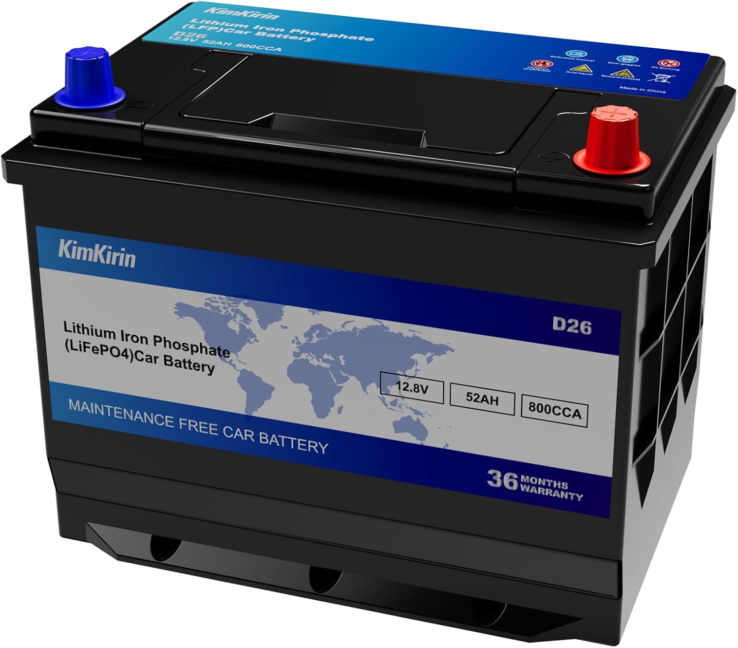 XINGCELL Kim Kirin12.8V 52Ah LiFePO4 Car Battery Group 24/D26 – Lithium Iron Phosphate Deep Cycle Battery with 800CCA High Cranking Power for Start-Stop Cars RV Marine Solar