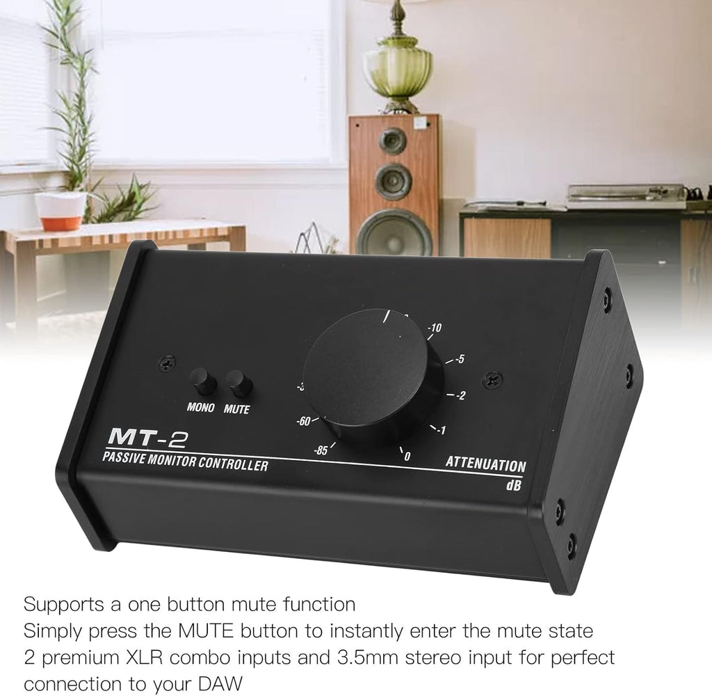 Big Knob Passive Monitor Controller, XLR and 3.5mm Interface Large Volume Knob Mute Control Passive Studio Monitor Controller Stereo Monitor Volume Controller