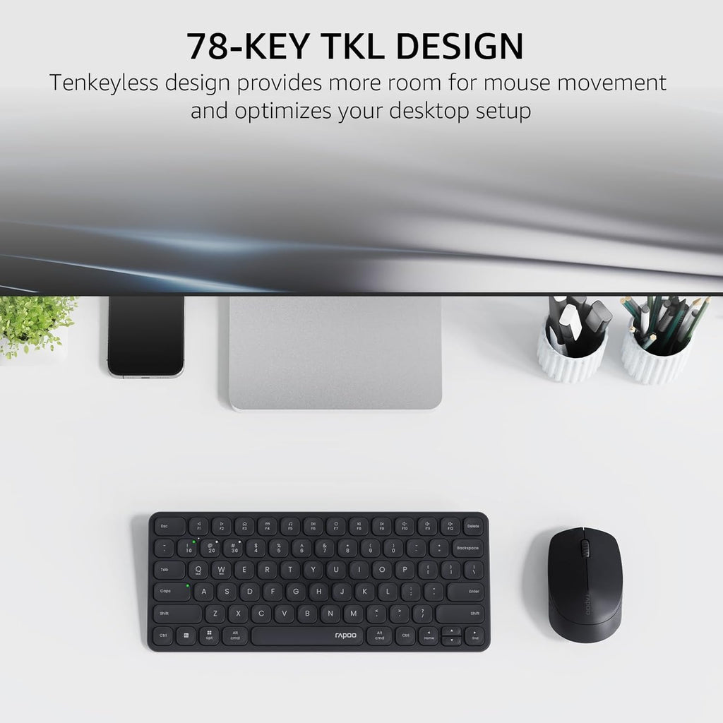 Rapoo 9010M Multi-Device Keyboard and Mouse Combo, 2.4GHz/Bluetooth 5.0/4.0 Wireless Keyboard & Mouse Set for Windows/Mac/Linux/Chrome, Support 4 Devices, Low-Profile Silent Click, Battery Powered