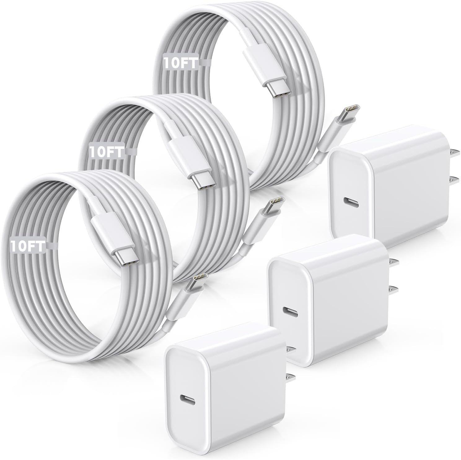 Fast Charger for iPhone 16/15 Charger,10FT Extra Long Fast Charging 3Pack USB-C Wall ChargerBlock USB C To USB C Fast Charging Cable Cord for iPhone 16 Pro Max/iPhone 15 Pro/15 Plus,iPad Pro/Air/Mini