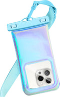 Floatable Waterproof Phone Pouch Case for iPhone 16 Pro Max/15/14/13/12, IP68 Travel Cellphone Waterproof Phone Pouch, Iridescent Blue,1 Pack