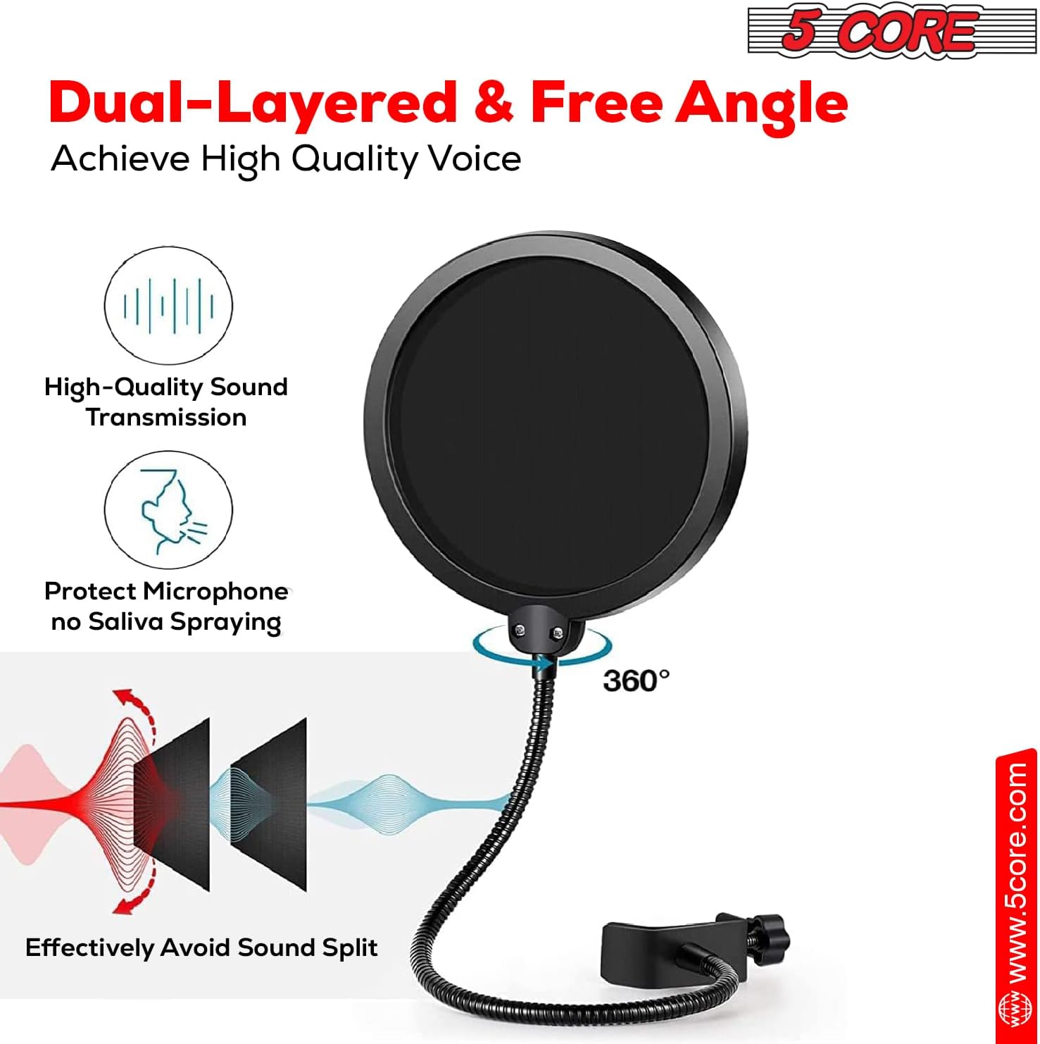 5Core Recordng Microphone Podcast Bundle Condenser w Microphone Arm Desk Mic Stand Computer Gaming Recording Vocals Streaming - RM 7 BLU