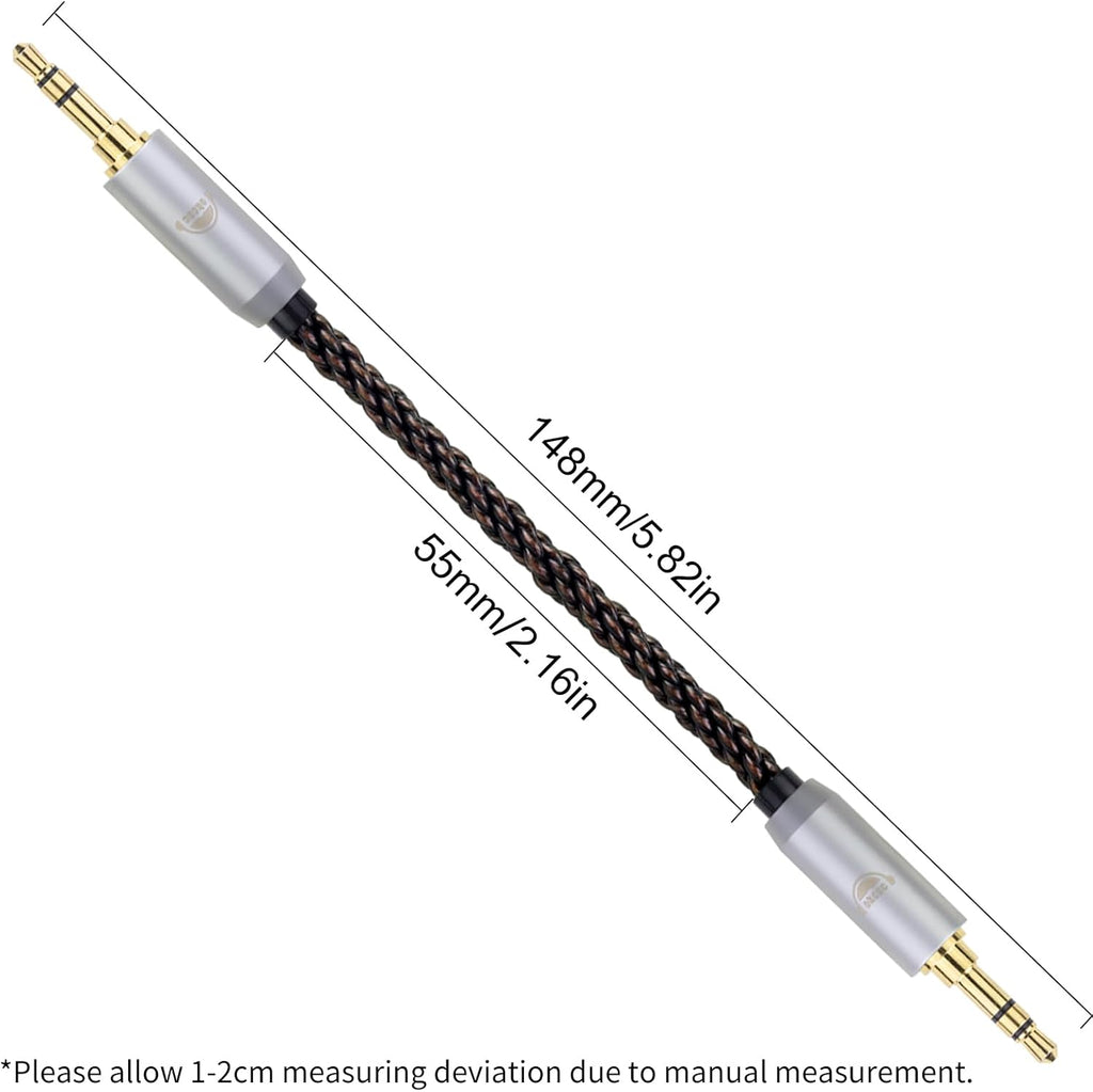 okcsc 4.4MM Male to 3.5MM Pro Male Ultra Short Hifil Male to Male AUX Audio Cable OFC Pair Recording Cable Wire-Breakage-Prevention Design Adoption of 8-Core Braided Structure 5.82 inch