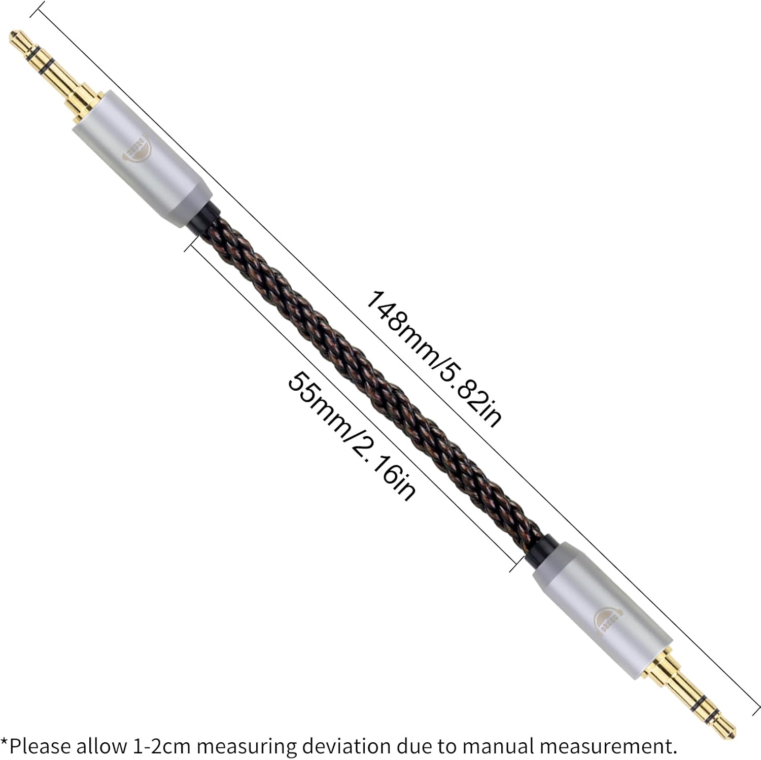 okcsc 4.4MM Male to 3.5MM Pro Male Ultra Short Hifil Male to Male AUX Audio Cable OFC Pair Recording Cable Wire-Breakage-Prevention Design Adoption of 8-Core Braided Structure 5.82 inch
