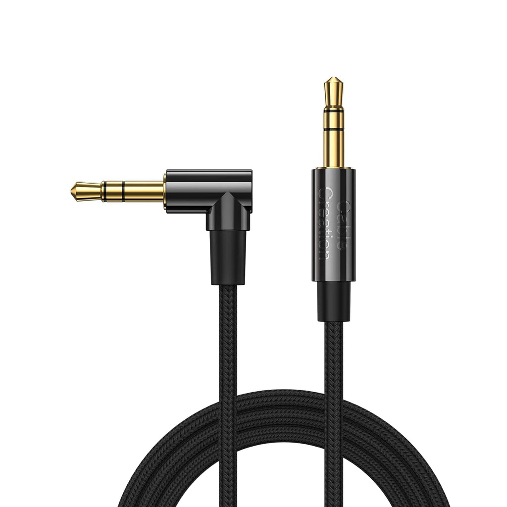 CableCreation 3.5mm Audio Cable 6FT/1.8M, Right Angle Male to Male Auxiliary Stereo HiFi Cable with Silver-Plating Copper Core for Car Stereos, iPhones, Tablets, Speaker, Laptops, 24K Gold Plated
