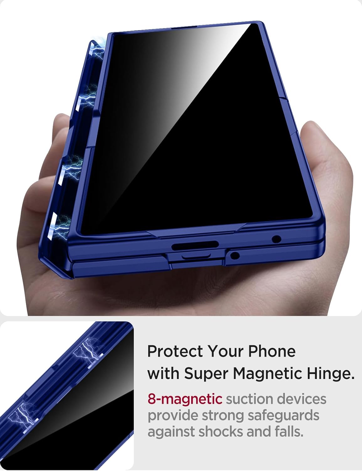 Miimall for Z Fold 7 Case with Privacy Screen Protector, [Military Grade Drop Protection] Built-in Adjustable Kickstand & Magnetic Hinge Protection Shockproof Phone Case for Galaxy Z Fold 7 Navy Blue