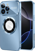Magnetic for iPhone 16 Pro Case, Compatible with MagSafe, Built-in Camera Lens Protector, Logo View, Military Grade Drop Proof Phone Cover, Sierra Blue