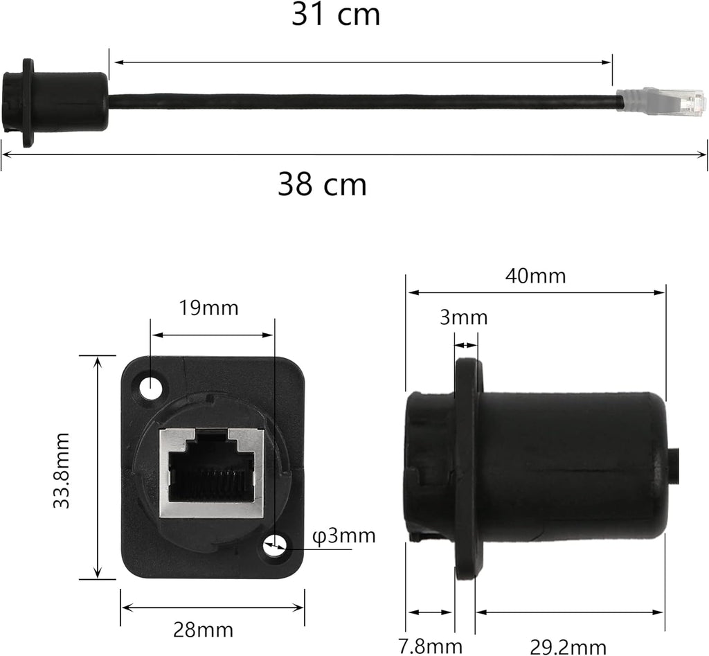CERRXIAN 35cm RJ45 Male to Female Cat5 5e 6 Waterproof Panel Mount LAN Network Ethernet Extension Cable with Cap