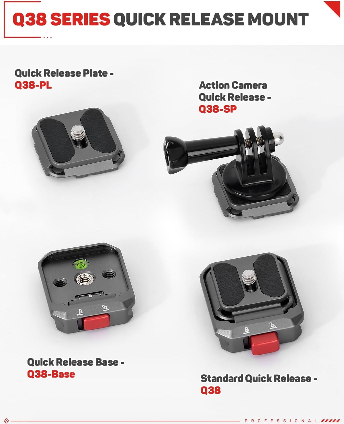 IFOOTAGE Action Camera Adapter Quick Release, Aluminum Tripod Mount Adapter, Quick Release Plate Compatible with GoPro/DJI Action Camera, Q38-RS