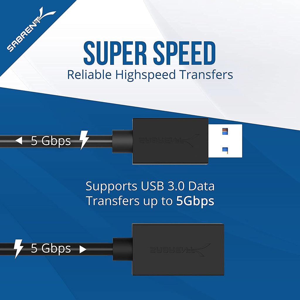 SABRENT 22AWG USB 3.0 Extension Cable A Male to A Female [Black] 3 Feet (CB-3030) (Pack of 3)