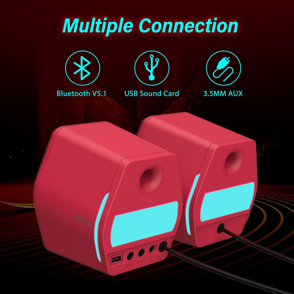 Edifier G2000 32W PC Computer Speakers for Gaming Desktop PC Laptop Mac Computer Woofer Speakers Bluetooth USB 3.5mm AUX Inputs RGB Lights Multimedia Speakers Red