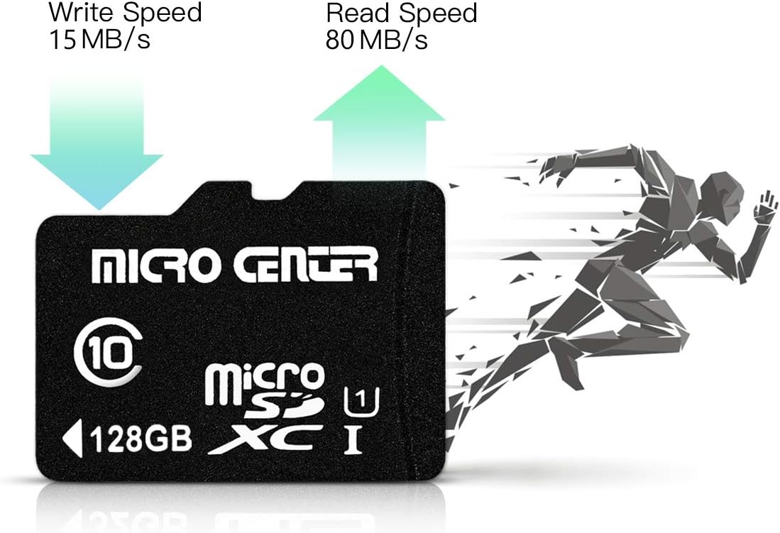 Micro Center 128GB Class 10 MicroSDXC Flash Memory Card with Adapter for Mobile Device Storage Phone, Tablet, Drone & Full HD Video Recording - 80MB/s UHS-I, C10, U1 (5 Pack)