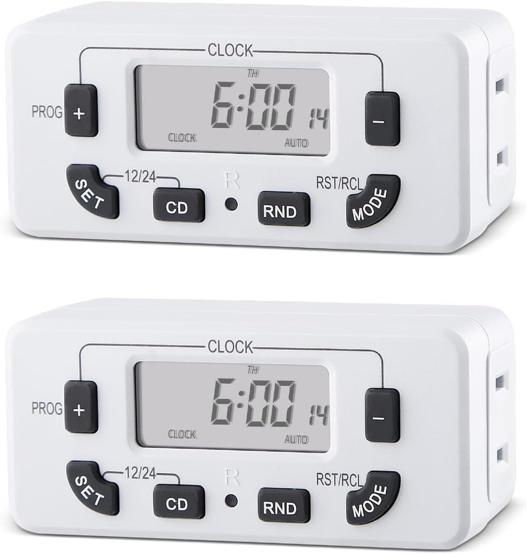 7 Day Programmable Digital Timer Outlet, Indoor Timer with Single Plug-in, Suitable for Lamp, Fan, Aquarium, 15A 1/2HP, 2 Pack