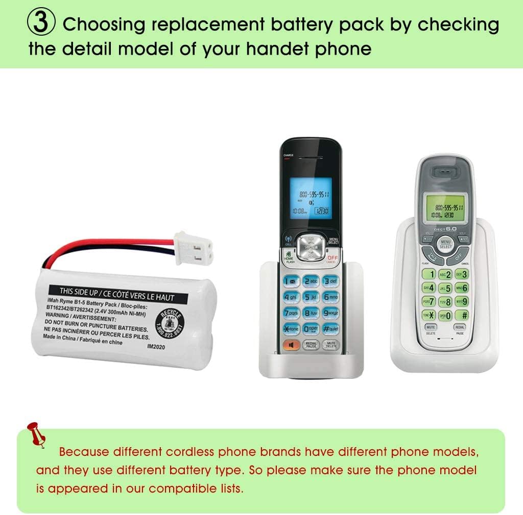 iMah BT162342/BT262342 2.4V 300mAh Ni-MH Cordless Phone Battery Pack, Also Compatible with BT183342/BT283342 AT&T EL52351 TL90070 VTech CS5119 DS6511 DS6722 LS6305 Handset, 2-Pack