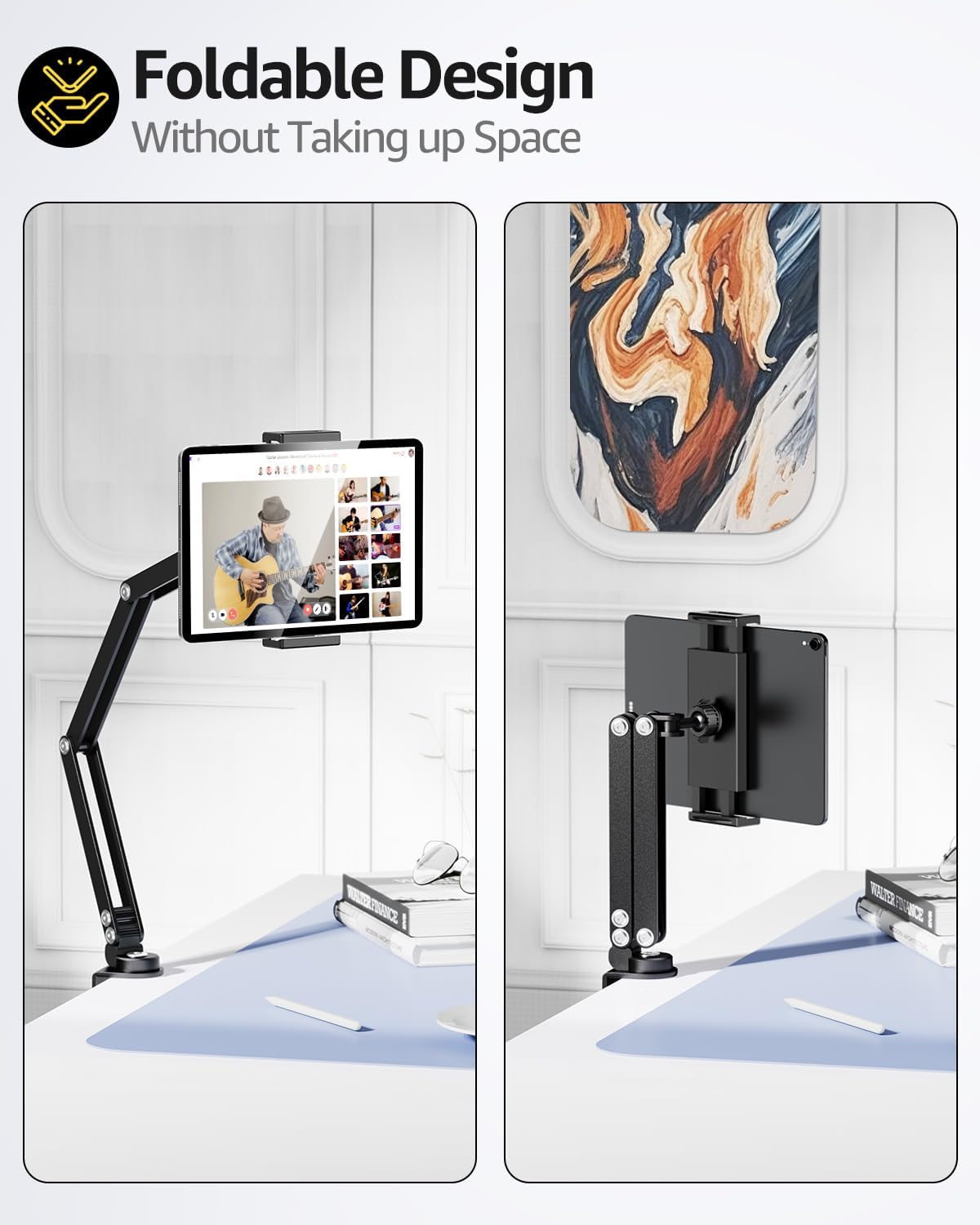 Urmust Tablet Holder Mount with Extendable Arm, Multi-Node Adjustable for 4.7-13" iPad Pro, Air, Galaxy Tab, Kindle Fire, Switch - Universal Tablet Stand for Bed, Desk & Work