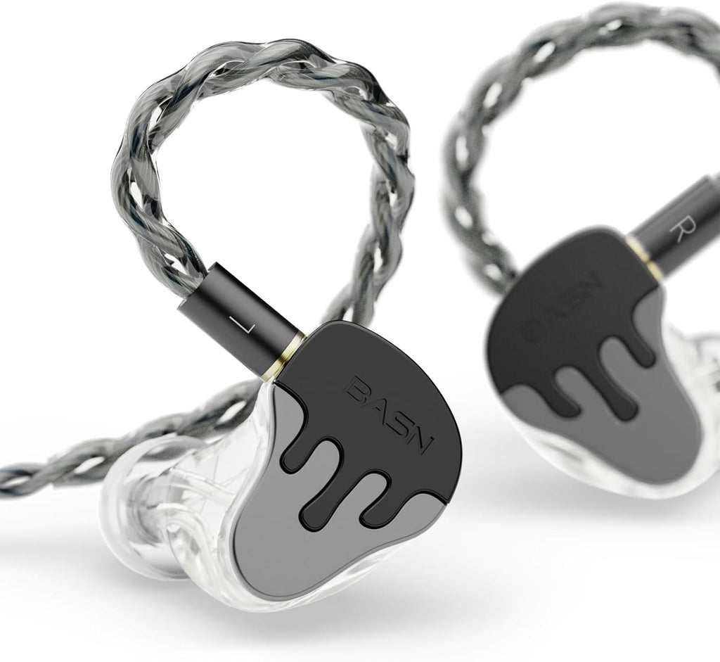 BASN BmasterX in Ear Audio Monitor, Hybrid 6 Drivers IEM Earphones with Crystal Clear Sound, Detachable Cable Plus Carrying Case & Fit Kit for Musician, Stage, Studio (3.5mm/4.4mm Jack, Black/Silver)