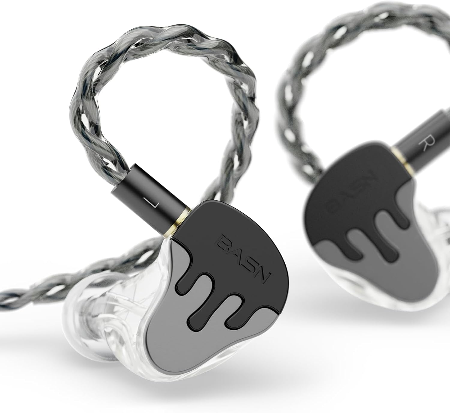 BASN BmasterX in Ear Audio Monitor, Hybrid 6 Drivers IEM Earphones with Crystal Clear Sound, Detachable Cable Plus Carrying Case & Fit Kit for Musician, Stage, Studio (3.5mm/4.4mm Jack, Black/Silver)
