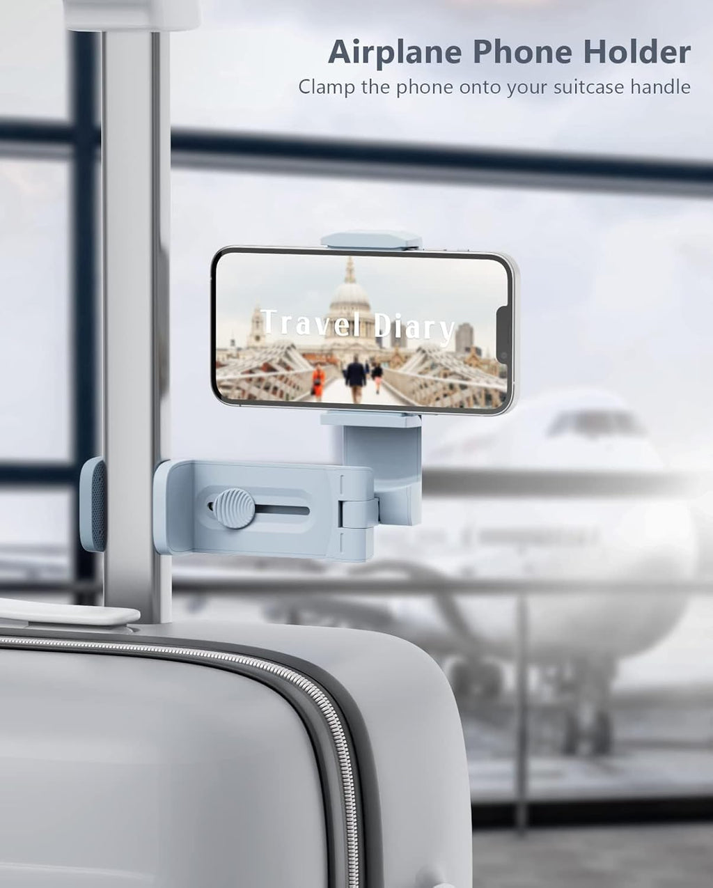 Airplane Travel Essentials Phone Holder, Universal Handsfree Phone Mount for Flying with 360 Degree Rotation, Travel Accessory, MiiKARE Travel Must Haves Phone Stand for Desk, Table -Blue