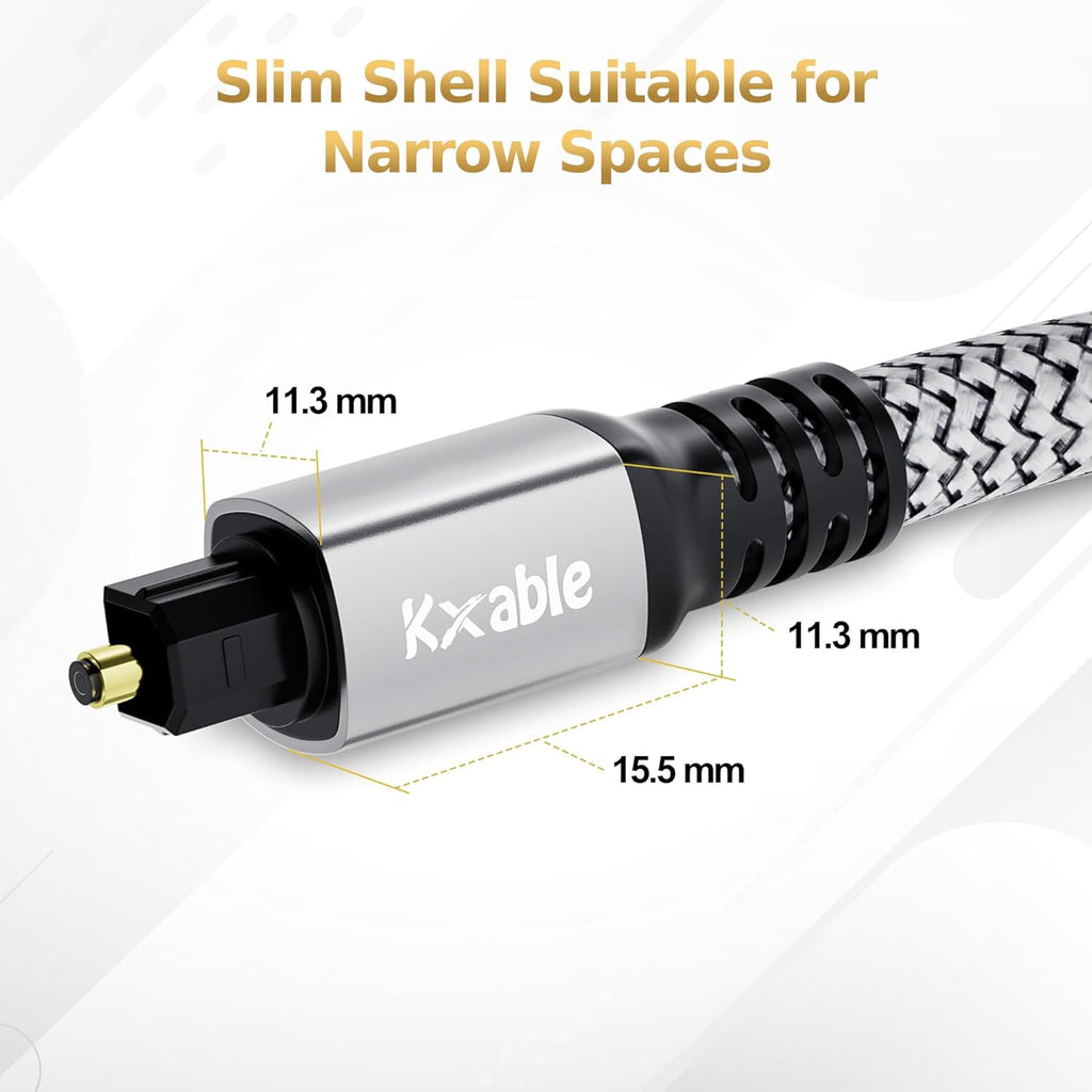 Optical Audio Cable 30 FT, Digital Audio Cable, Toslink Fiber Optic Cord, [Nylon Braided, Slim Aluminum Shell, Gold Plated Connector], for Home Theater, Sound Bar, PS4, Xbox, TV and More