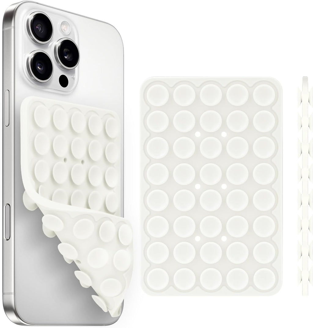 Silicone Suction Cup Phone Case Mount Double Sided, Phone Accessories Hands-Free Strong Grip Holder for Selfies and Videos, Silicon Phone Stand for iPhone and Android White