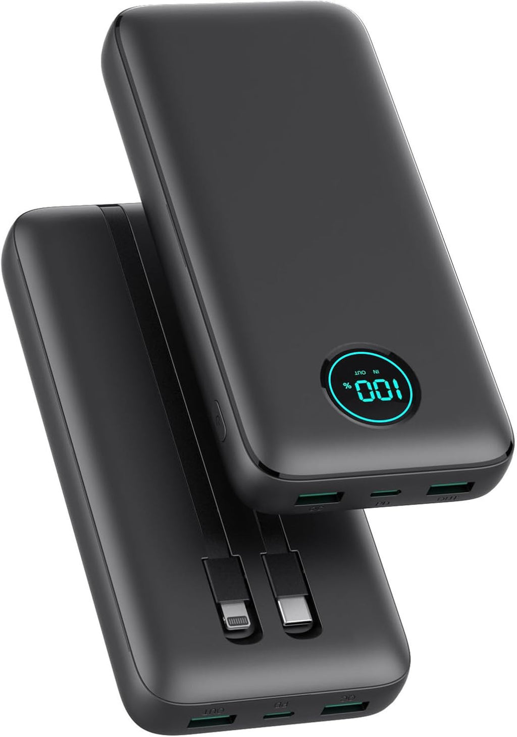Portable Charger PowerBank 40,800mAh with 2 Built-in Cables,25W PD Fast Charging +QC 4.0 Quick Phone Charging Power Bank, 5 Outputs LCD Display USB C Battery Pack for iPhone 16/15 Android Galaxy etc