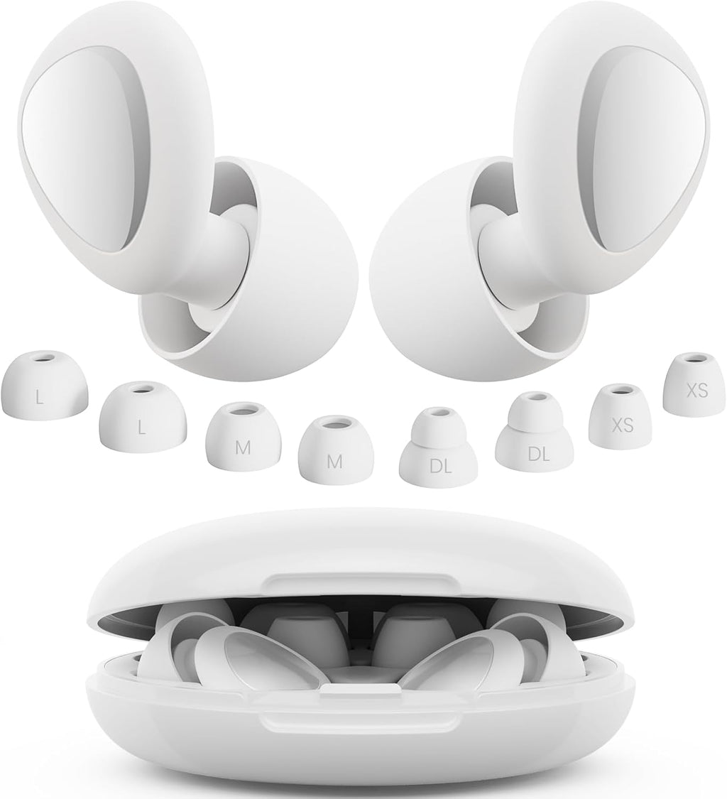 Ear Plugs for Sleeping Noise Cancelling, 45dB Reusable Silicone Ear Plugs for Concert, 8 Tips Earplugs for Noise Reduction, Hearing Protection Earplugs for Sleep, Concert, Snoring, Work, White