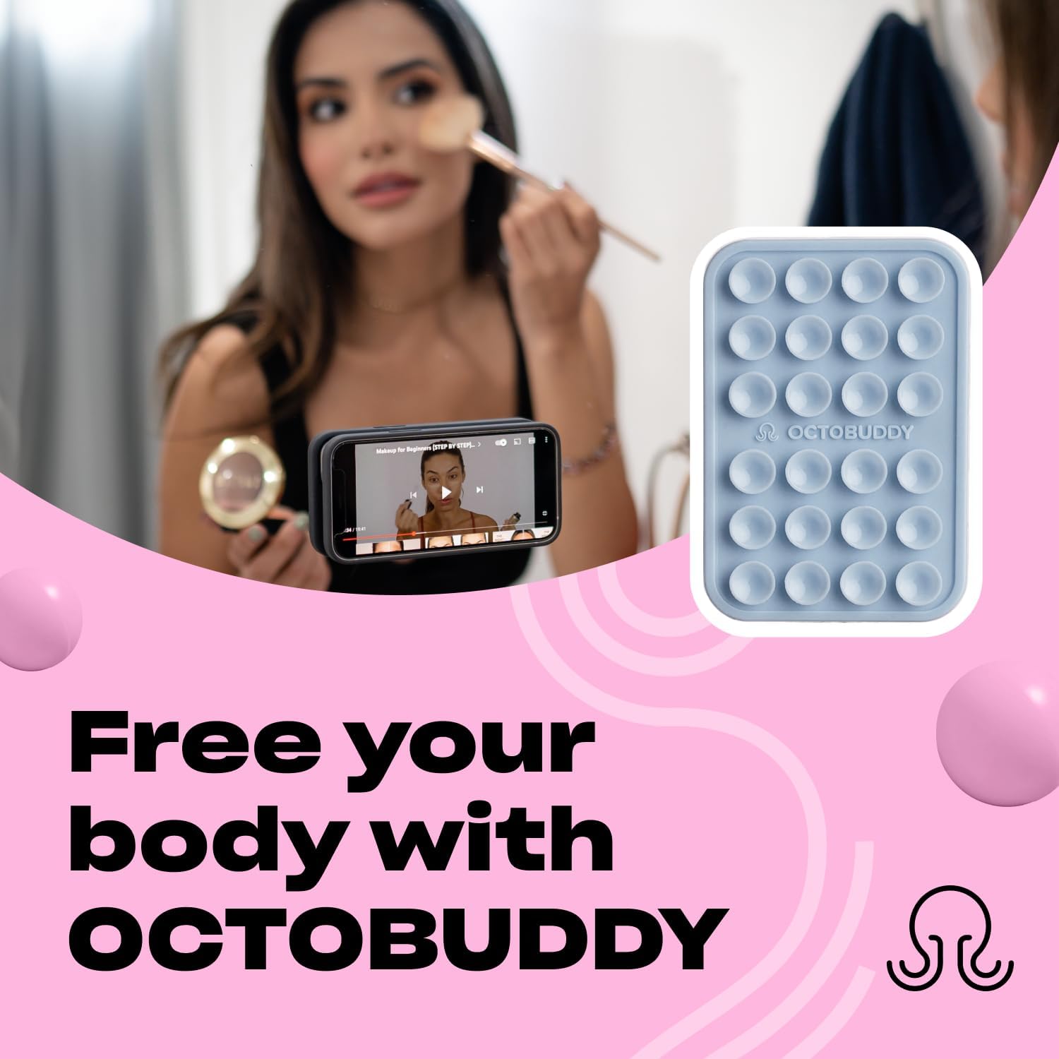 Classic - Silicone Suction Phone Case Adhesive Mount - Hands-Free, Strong Grip Holder for Selfies & Videos - iPhone & Android Compatible - 2.25″ x 3.25″, Baby Blue