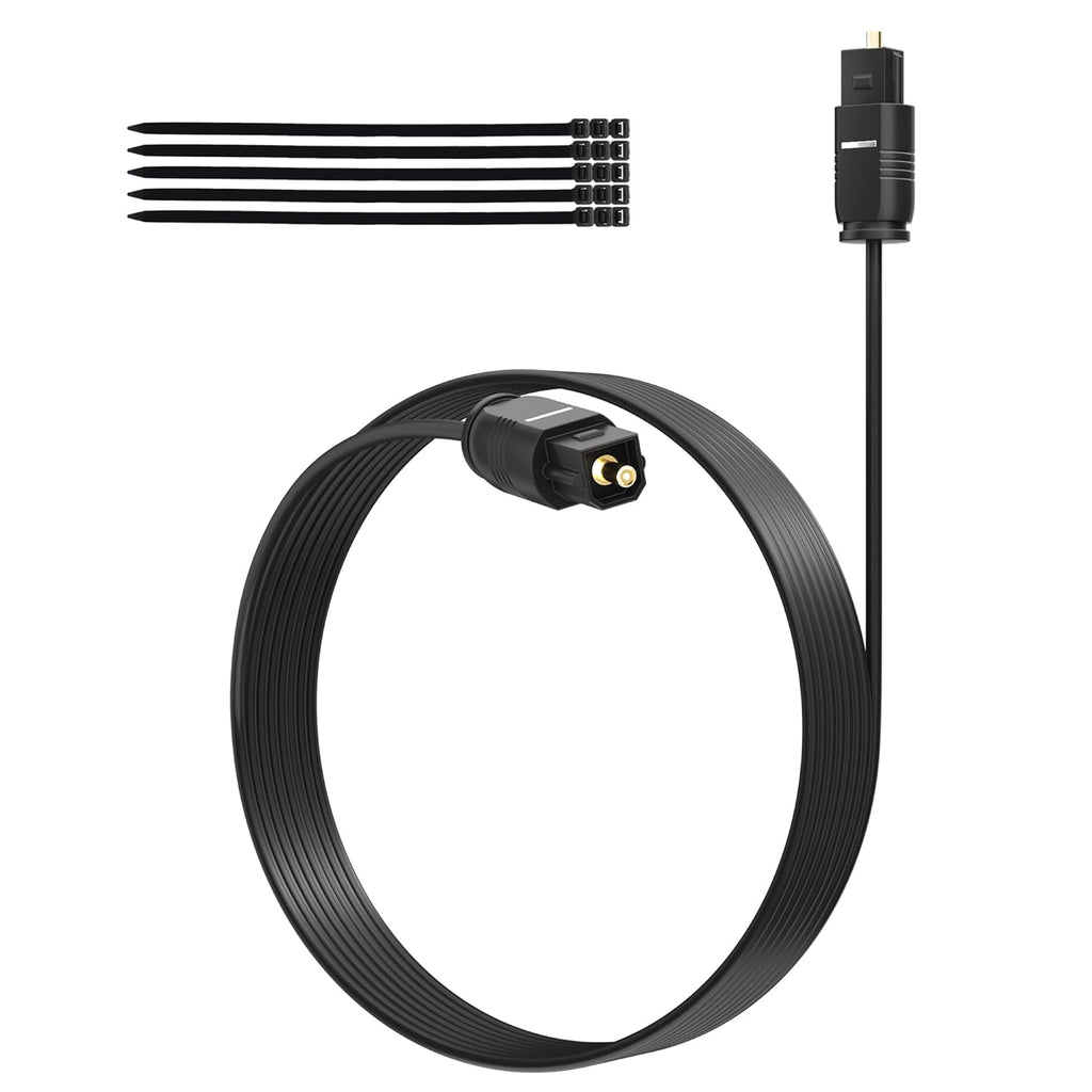 Adoreen Ultra-Thin Slim Digital Optical Audio Cable 25FT, Fiber Optic SPDIF Toslink Cord Gold-Plated High-Speed Flexible & Durable for TV Soundbar Home Theater Game Console PS4 Xbox Samsung +Ties