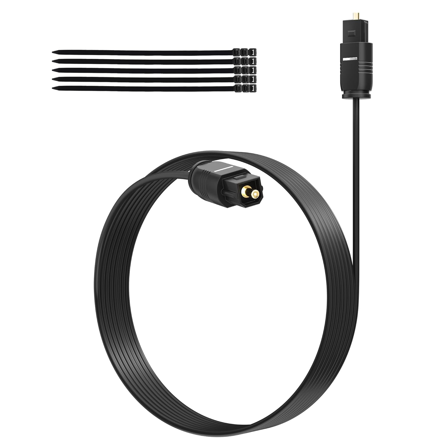 Adoreen Ultra-Thin Slim Digital Optical Audio Cable 40FT, Fiber Optic SPDIF Toslink Cord Gold-Plated High-Speed Flexible & Durable for TV Soundbar Home Theater Game Console PS4 Xbox Samsung +Ties
