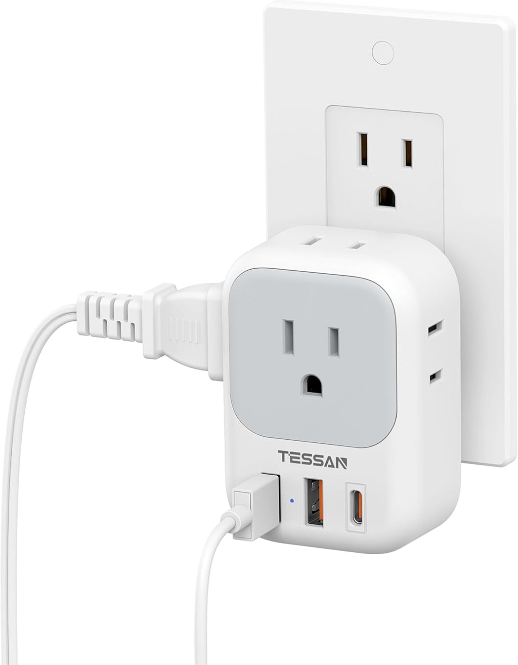 20W PD Multi Plug Adapter, TESSAN 3 USB Wall Charger Multiports (1 USB C Fast Charger), Cube Charging Station for Cruise, Home, Office, Dorm Essentials