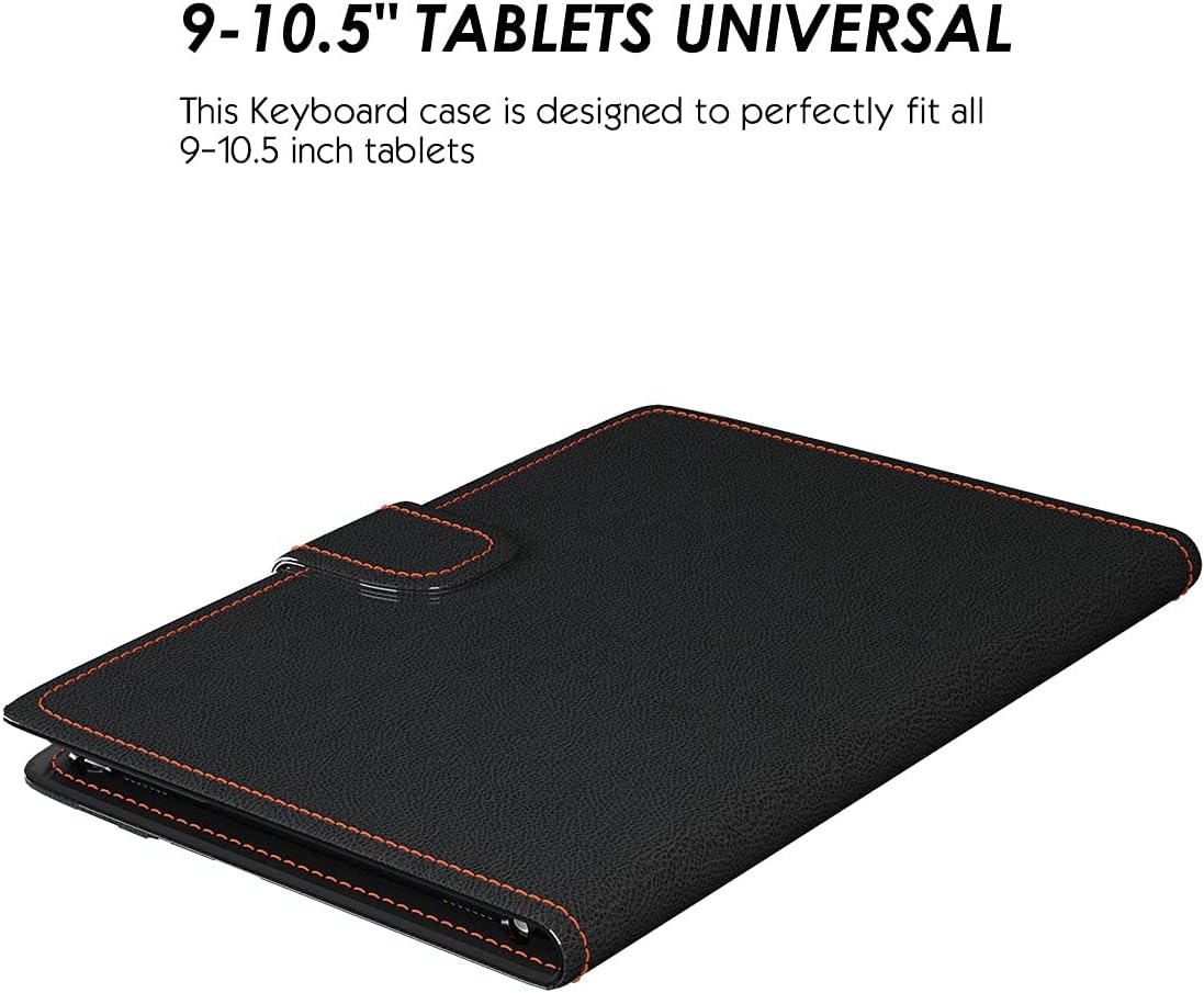 TouchPad Keyboard case for 9",9.7",10.1",10.2",10.5",10.9",11" Tablets,2-in-1 Bluetooth Wireless Keyboard with Touchpad,7 Colors Backlit & Leather Folio Cover(Black)