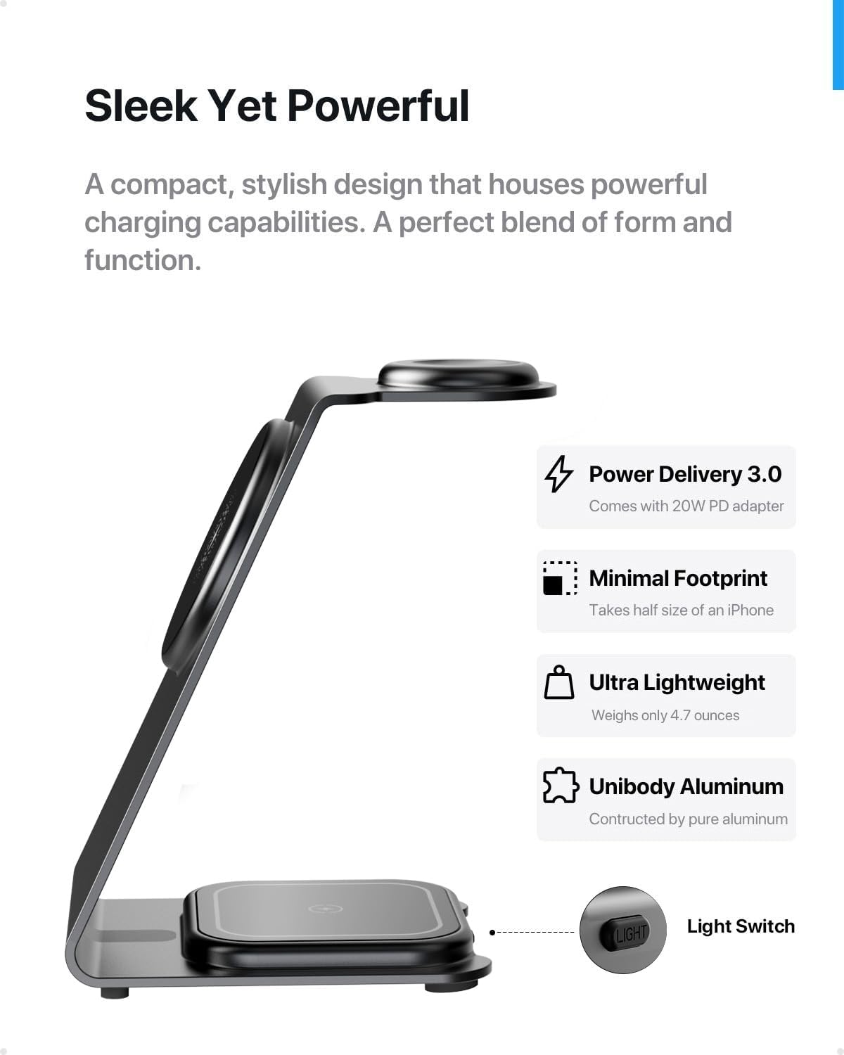 Intoval 3 in 1 Wireless Charging Station for Magsafe, Magnetic Charger for iPhone 16 15 14 13 12 Pro Max, Wireless Charger for Apple Watch 10 Ultra SE 9 8 7 6, for AirPods 4 Pro 2 3 (Grey)