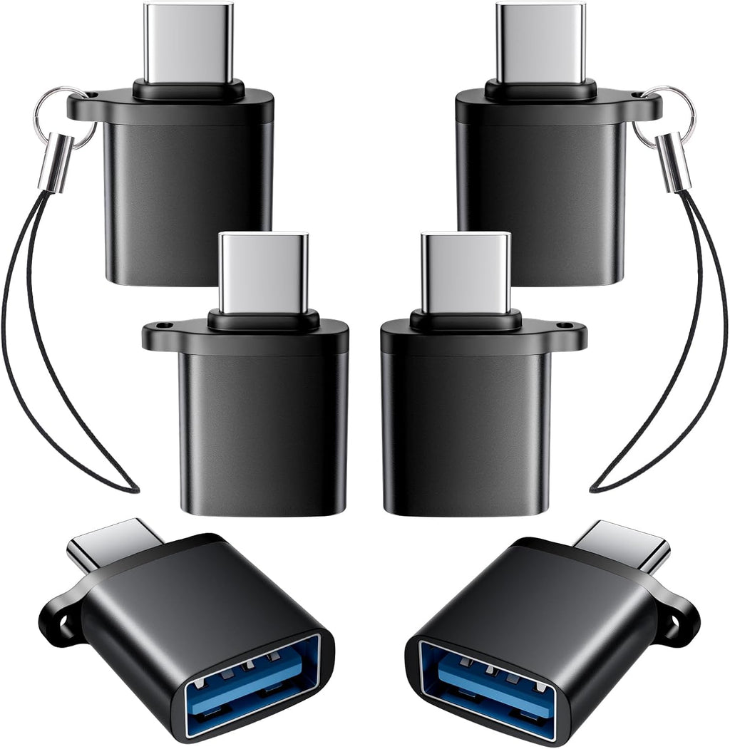 USB C to USB A Adapter 6 Pack,USBC to USB Adapter,TypeC Male USBA Female 3.0 Adaptor,USBC OTG Adapters for iPhone 16 15,MacBook Pro,iPad,Samsung Galaxy,Black