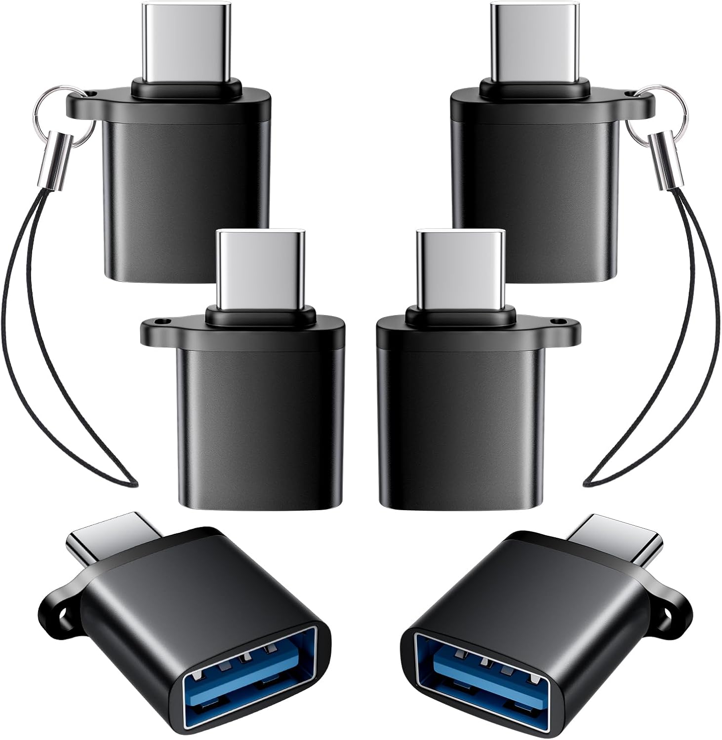 USB C to USB A Adapter 6 Pack,USBC to USB Adapter,TypeC Male USBA Female 3.0 Adaptor,USBC OTG Adapters for iPhone 16 15,MacBook Pro,iPad,Samsung Galaxy,Black