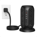 Black Surge Protector Power Strip with 4 Individual Switches, TESSAN USB C Charging Station Power Tower with Flat Extension Cord 10 Ft, 12 Outlets Black Extension Cord, Dorm Room, Office Accessories
