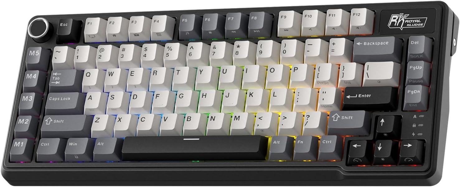 RK ROYAL KLUDGE L75 Gasket Mount Mechanical Keyboard w/Knob/Macro Keys & Touchable Nameplate, Tri-Mode 75% TKL Wireless Keyboard BT/2.4G/USB-C, Hot Swappable, Pro Software, Massive 8000mAh Battery