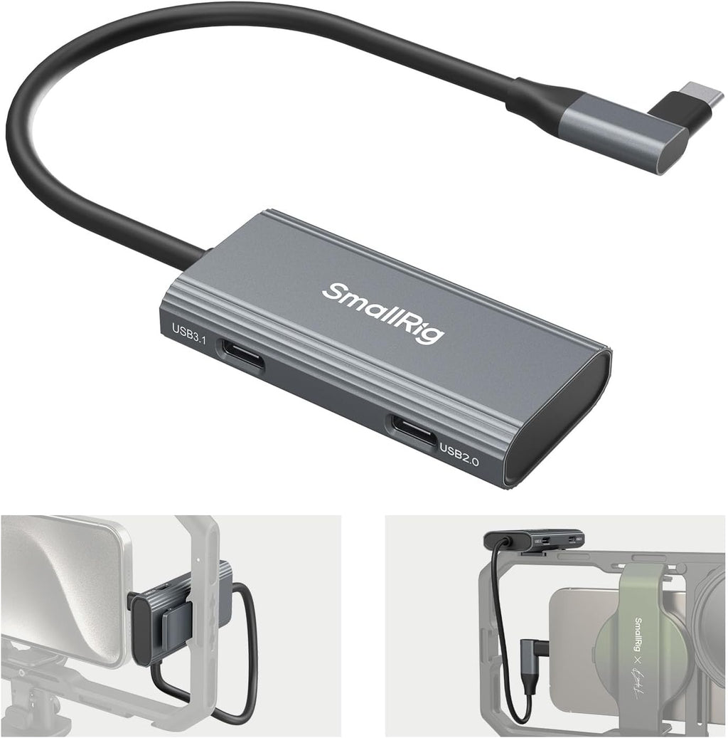 SmallRig 4-in-1 USB-C Hub with a Cold Shoe Mount for Phone/Camera Cage, PD 100W / USB-C 3.1/2.0 with Audio Adapter x 2, for Professional Mobile Shooting - 4598