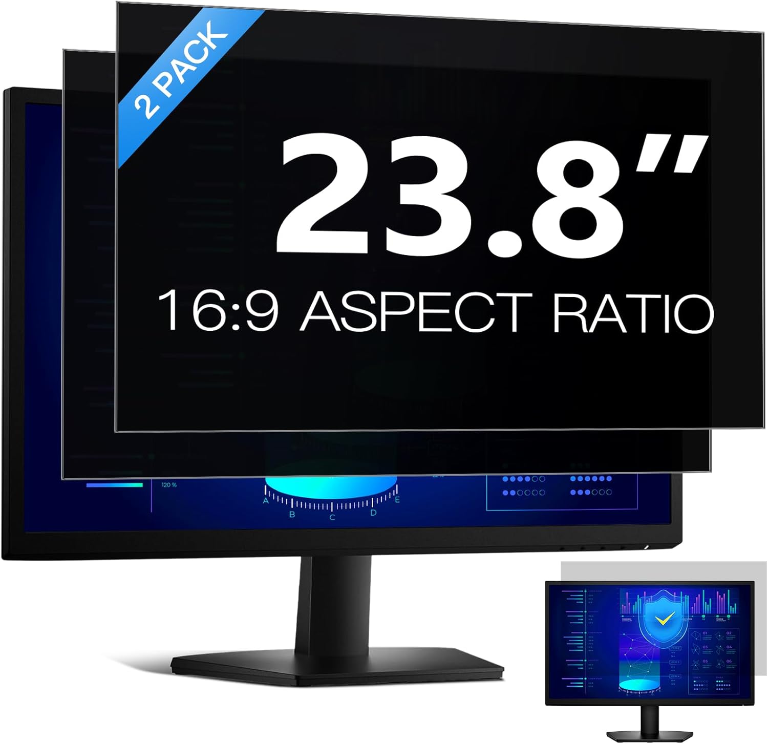 [2 Pack] Easges 23.8 Inch Computer Privacy Screen Filter for 16:9 Aspect Ratio, Eye Protection, Anti-Glare, Anti-Blue Light Computer Monitor Privacy Filter, Removable Anti-Scratch 23.8" Protector Film